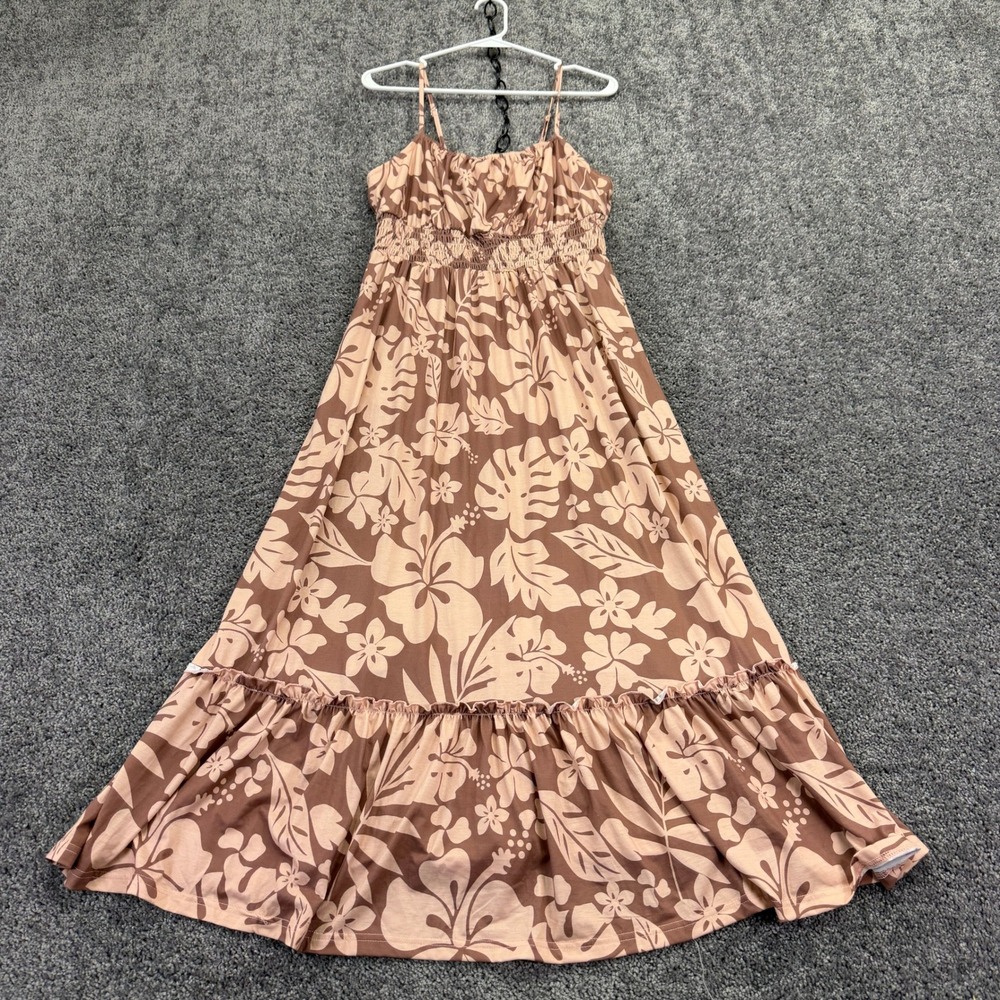 Grace Karin Maxi Dress Womens M Brown Floral Tropical Ruffle Hem